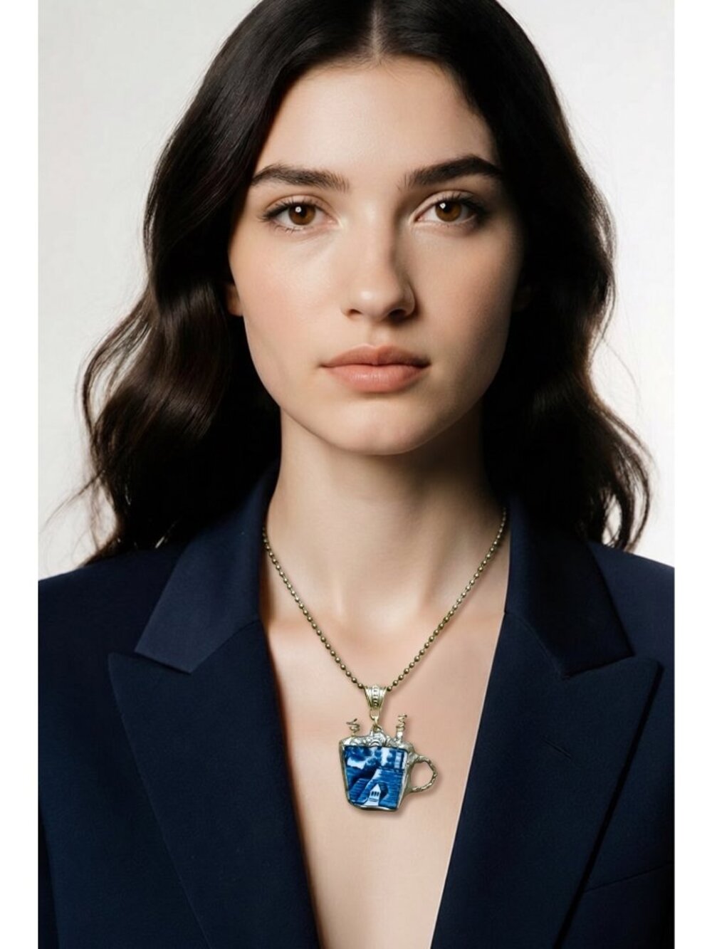 Churchill Blue Willow Broken China Mug Necklace | Alma Antigua